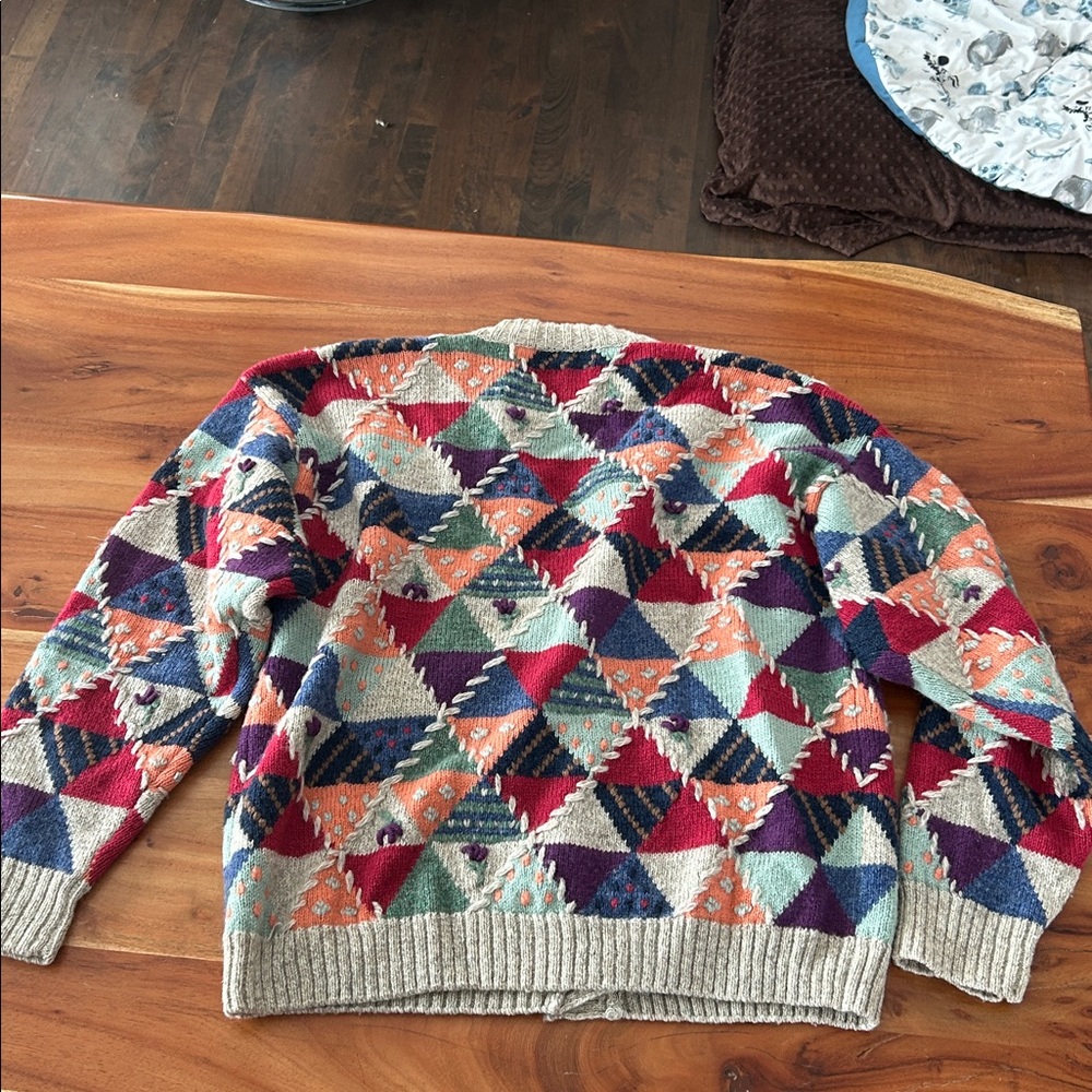Eddie Bauer Vintage Wool Patchwork Cardigan in medium geometric shapes - Picture 7 of 8